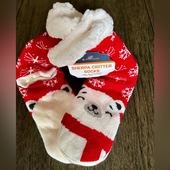 🆕 Sherpa Socks Polar Bear ~ Critter Socks ~ Holiday ~ Winter ~ Unisex ~ OSFM - Picture 5 of 16